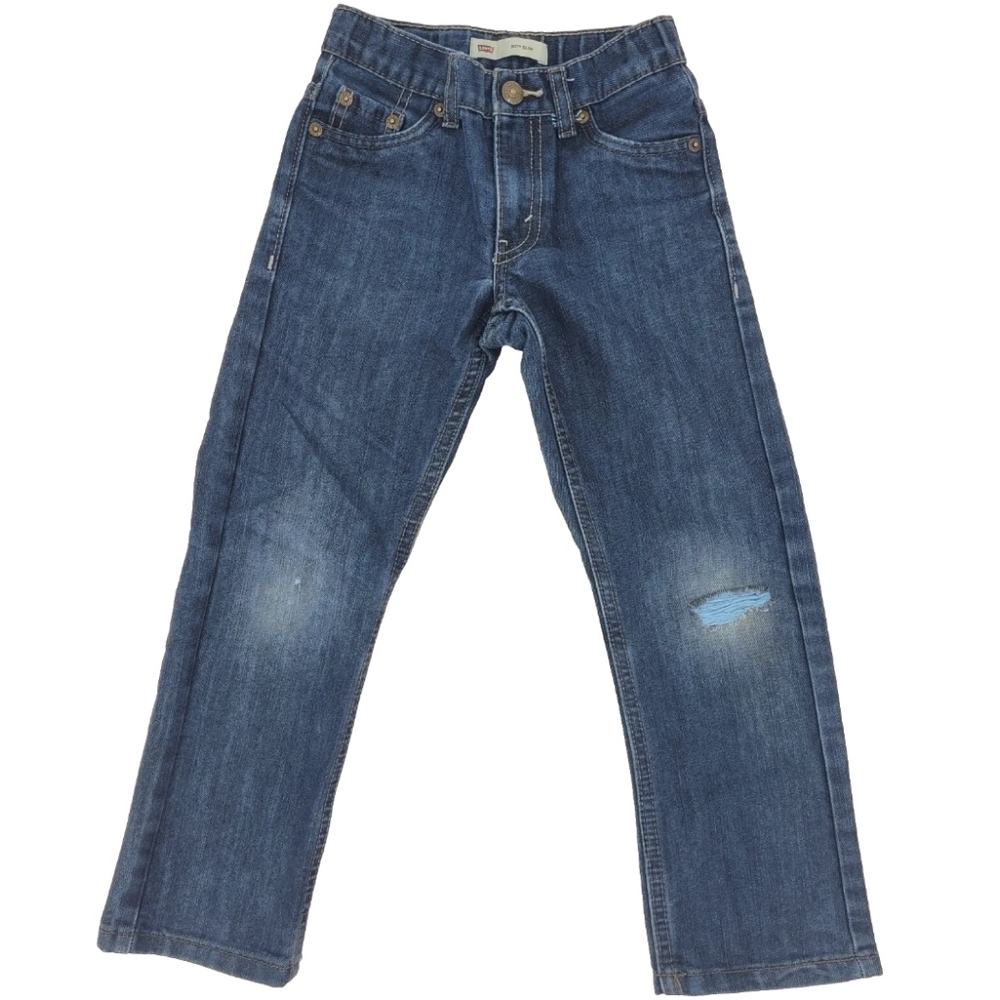 Levi's 511 Slim Straight Jeans Sz 6 Dark Wash Denim Distressed Adjustable Waist